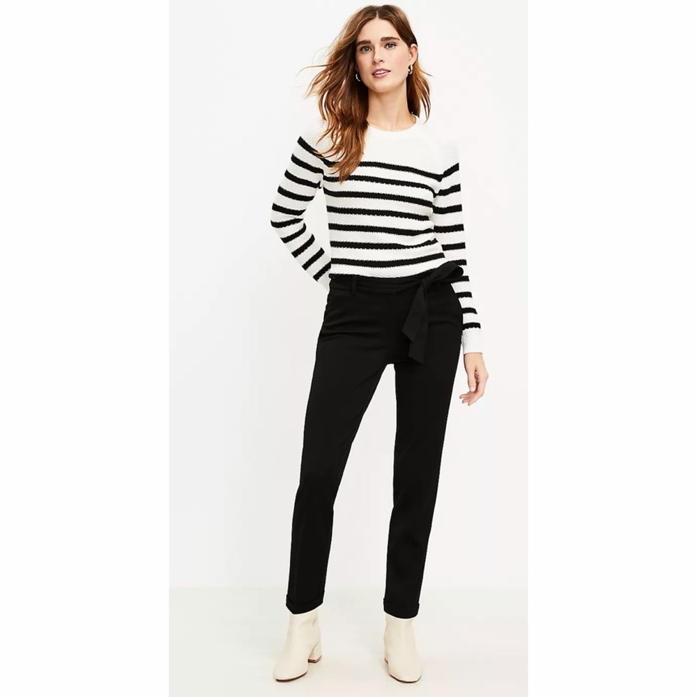 NWT Loft Devin Tie Waist Slim Black Pants. Size 4P.